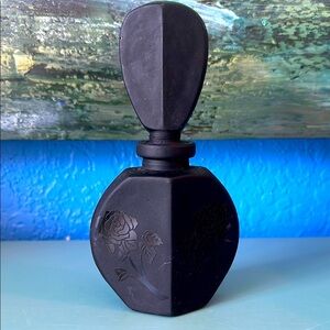 Black Glass Bottle with Stopper embossed with Roses